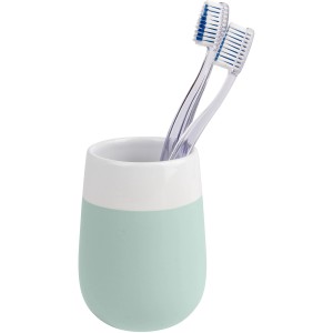 Wenko Porta spazzolino Malta, ceramica, menta-bianco con due spazzolini.