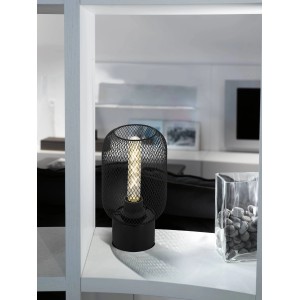 Lampada da tavolo nera Eglo Wrington con paralume a rete e attacco E27.