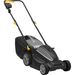 Alpina AL1 38 E tosaerba elettrico, larghezza taglio 38 cm, con cesto di raccolta.