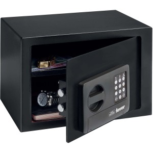 Cassaforte per mobili Burg Wächter Favor S5 E, antracite, con porta aperta e serratura elettronica.