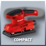 Levigatrice orbitale rossa Einhell TC-OS 1520 con aspirazione polvere e fissaggio a strappo.