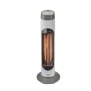 Stufa elettrica bianca e grigia. Apparecchio di riscaldamento per interni.