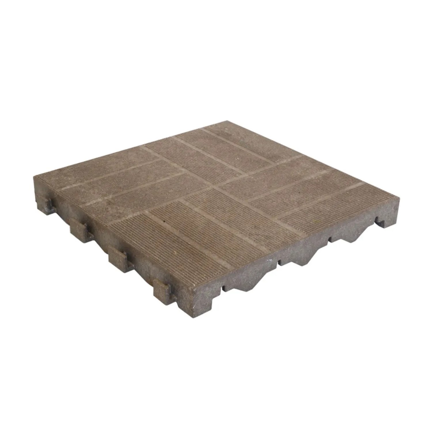 Piastrella quadrata marrone per pavimenti autobloccanti con superficie scanalata.