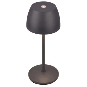 Lampada da tavolo LED t.b.t. grigia con base rotonda e paralume.