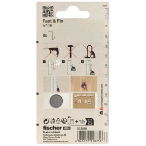 Fischer Fast & Fix Tasselli, 8 pezzi, ganci bianchi per un facile montaggio senza forare.