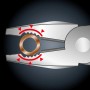 Illustrazione: pinza a combinazione LUX PRO che taglia un anello, dettaglio della pinza.
