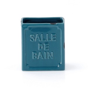 Portaspazzolino blu t.b.t. con scritta "Salle de Bain" per il bagno.