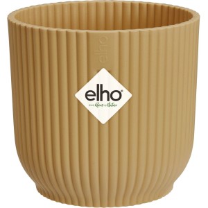Vaso per fiori Elho Vibes Round Mini, 11 cm, giallo burro, texture a coste. Ideale per interni.