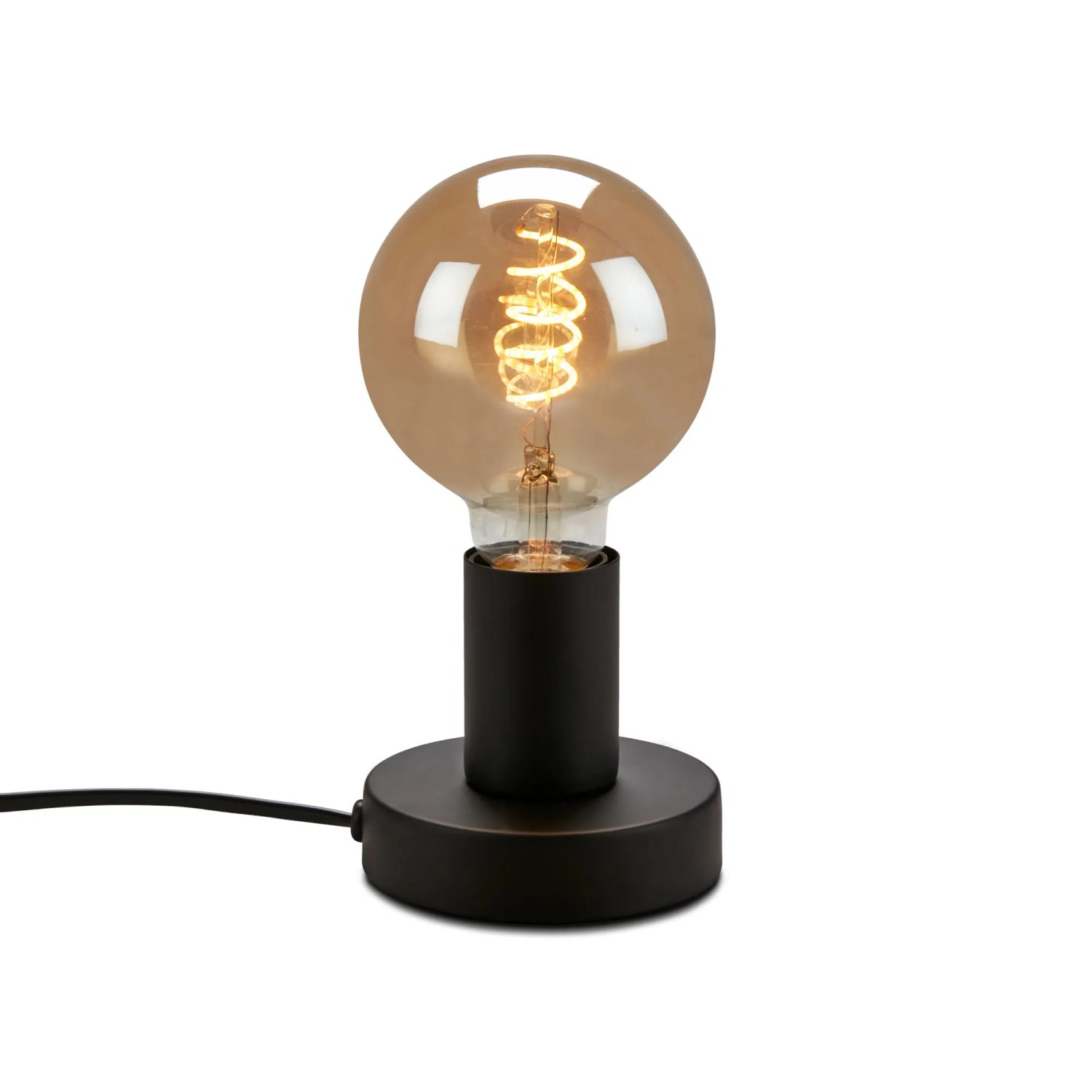 Lampada da tavolo nera Brilo Teepu con attacco E27 e lampadina a luce calda.