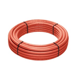 Tubo multistrato t.b.t. arancione arrotolato per impianti idraulici e di riscaldamento.