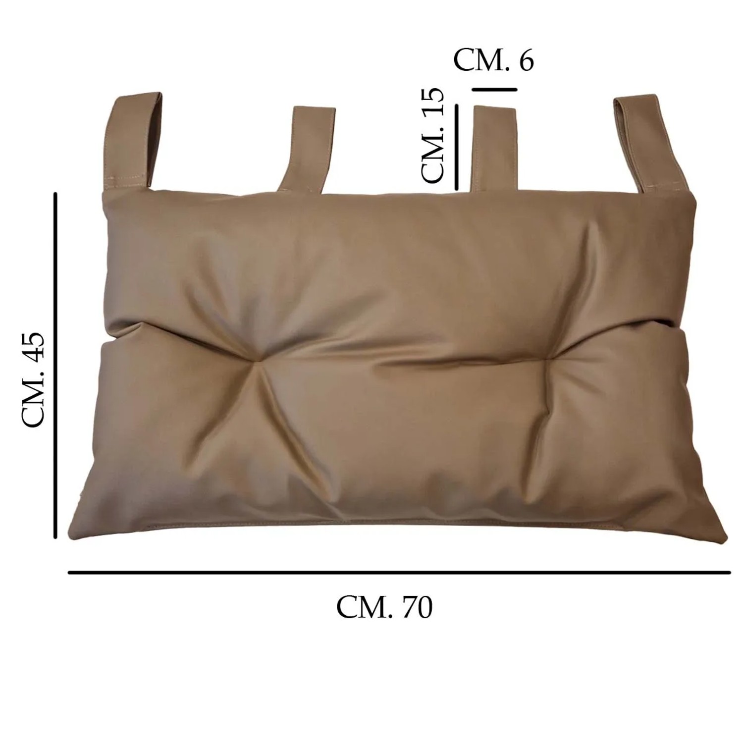 Copricuscino beige con passanti, 70x45 cm, per cuscini sedia e arredo giardino.