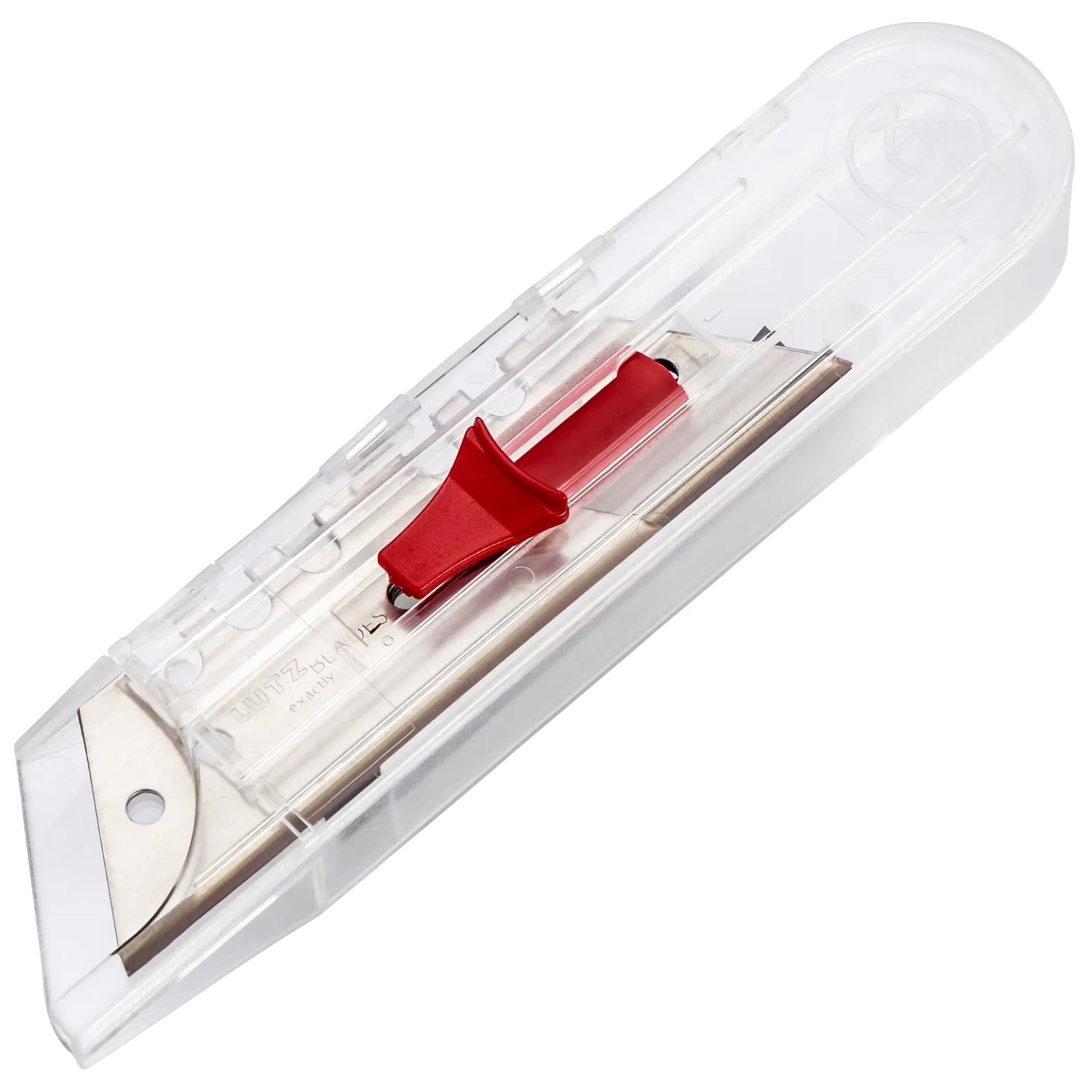 Coltello LUX Comfort con lama trapezoidale da 0,65 mm in custodia trasparente.