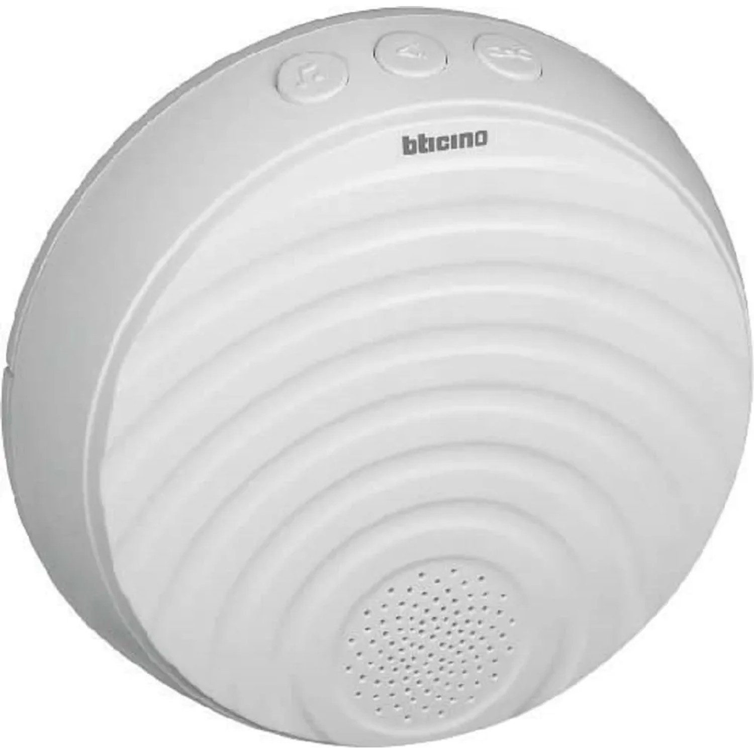 Distributore di suonerie Campanelli bianco e rotondo di t.b.t. con altoparlante e pulsanti.