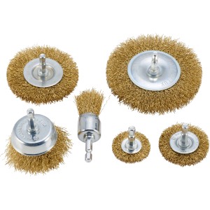 Set di 6 spazzole per trapani per la rimozione di ruggine, vernice e pulizia di metallo e legno.