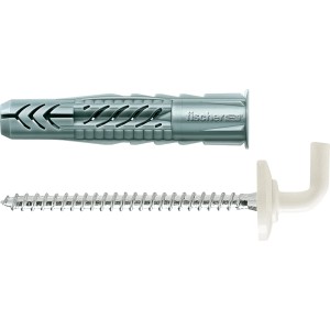Fischer Tassello universale UX 8x50 con gancio ad angolo, adatto a vari materiali.