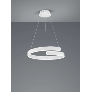 Moderna lampada a sospensione a LED bianca t.b.t. per spazi abitativi.