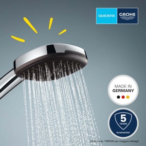 Soffione doccia Grohe Vitalio Comfort 110, cromo, 3 getti, QuickFix. Risparmio idrico.
