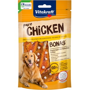 Vitakraft Pure Bonas bastoncini masticabili con pollo e formaggio, confezione da 80g per cani.