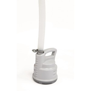 Pompa per piscina grigia con tubo per la pulizia e la manutenzione delle piscine.