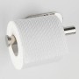 Porta carta igienica Wenko Orea Shine in acciaio inox lucido con rotolo di carta.