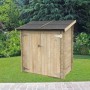 Casetta in legno Serena 155x85 cm. Ripostiglio in abete chiaro con doppia porta e tetto scuro in ardesia in giardino.