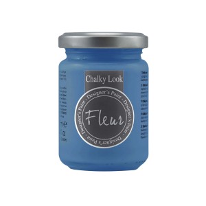 Barattolo di pittura blu Fleur Colori per il fai-da-te con coperchio argentato.