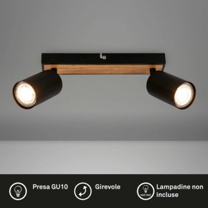 Faretto LED Tib 2 luci orientabili 25x8,5x5,5 cm nero