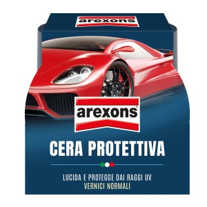 Confezione di Arexons Cera Protettiva cera per auto con auto rossa.