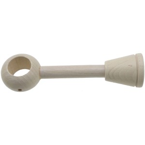 Supporto per bastone per tende in legno chiaro.