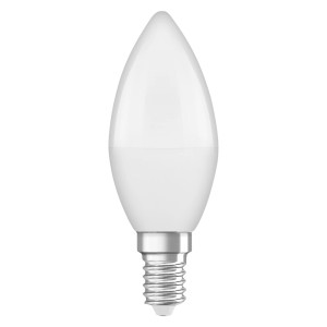 Lampadina LED E14 bianca a forma di candela per interni.