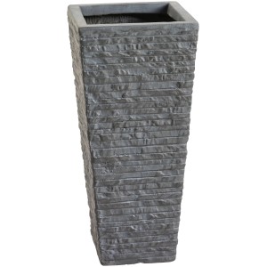Vaso per piante Valsonne antracite, 38x17x17 cm, con texture a coste effetto pietra.