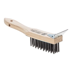 Spazzola metallica LUX a 4 file con raschietto per legno e metallo. Utensile manuale per pulizia e rimozione ruggine.