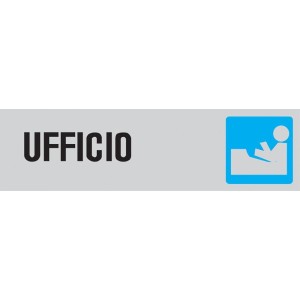Targa grigia con la scritta Ufficio e un pittogramma blu.