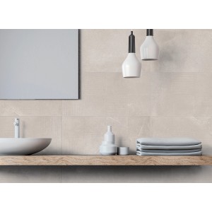 Piastrella per pavimento in gres porcellanato chiaro Urban effetto cemento, 60x30 cm, in bagno.