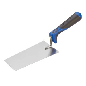 Spatola per intonaco LUX Berner, 160mm, in acciaio inox con impugnatura morbida blu-grigia per muratura e piastrelle.