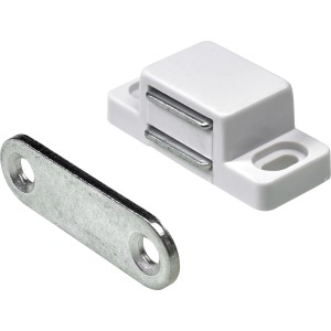 Fermaglio magnetico Hettich, set da 4, zincato con piastra in plastica bianca e contropiastra.