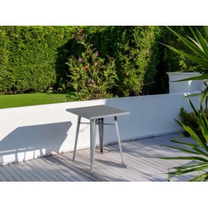 Tavolo alto da giardino in lamiera grigio 60x60xH73 cm