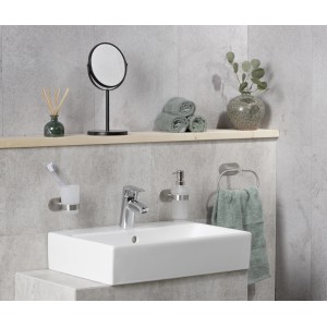 Dispenser sapone Wenko Orea Matt in acciaio inox, circa 200ml, in bagno moderno.