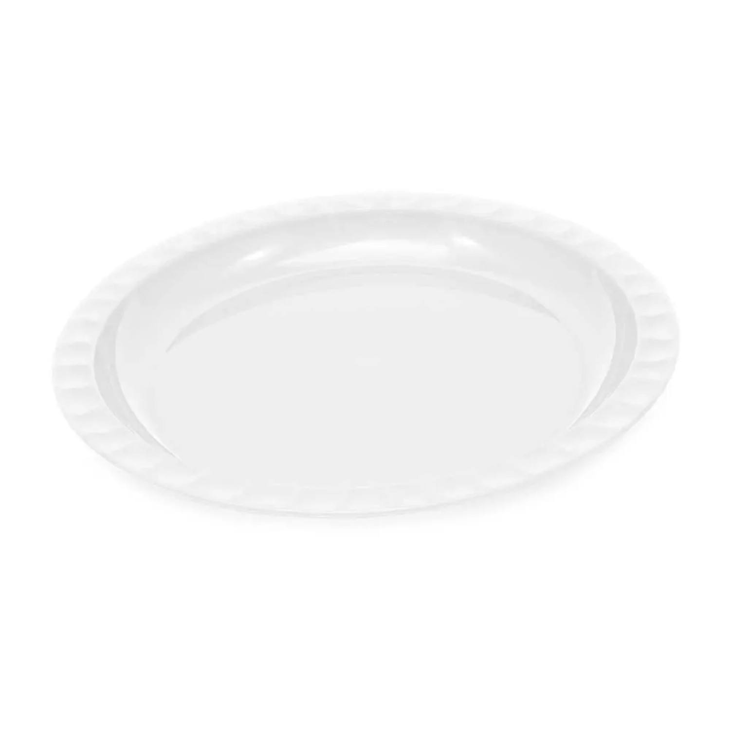 Piatto da campeggio bianco con bordo ondulato, parte dell'attrezzatura da campeggio.