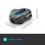 Robot tagliaerba t.b.t. grigio con dettagli blu e dimensioni.