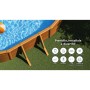 Piscina ovale Gre Mauritius effetto legno su prato, 500x300x132 cm. Mostra parete piscina e accessori.