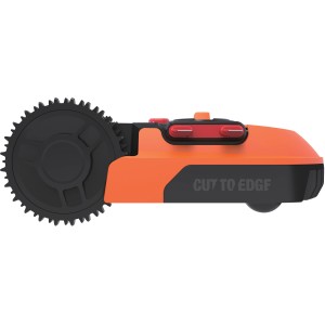 Worx Landroid M700 robot tagliaerba, arancione-nero, vista laterale. Robot tagliaerba con funzione CutToEdge.