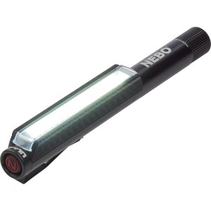 Torcia LED nera NEBO Lil Larry a penna con clip e base magnetica.