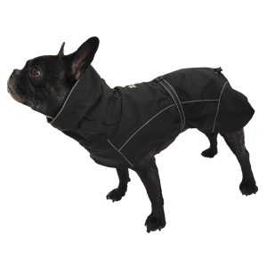 Cappotto nero per cani t.b.t. per cani di piccola taglia. Abbigliamento impermeabile per cani.