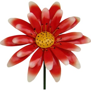 Decorazione da giardino a forma di girasole in metallo rosso e giallo, 65 cm.