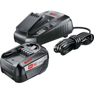 Batteria Bosch 18V 6.0 Ah con caricabatterie, per elettroutensili. Funzione di ricarica rapida.