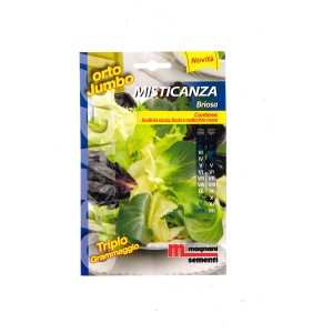 Confezione di semi Misticana Briosa per insalata mista, ideale per coltivare ortaggi nel proprio giardino.