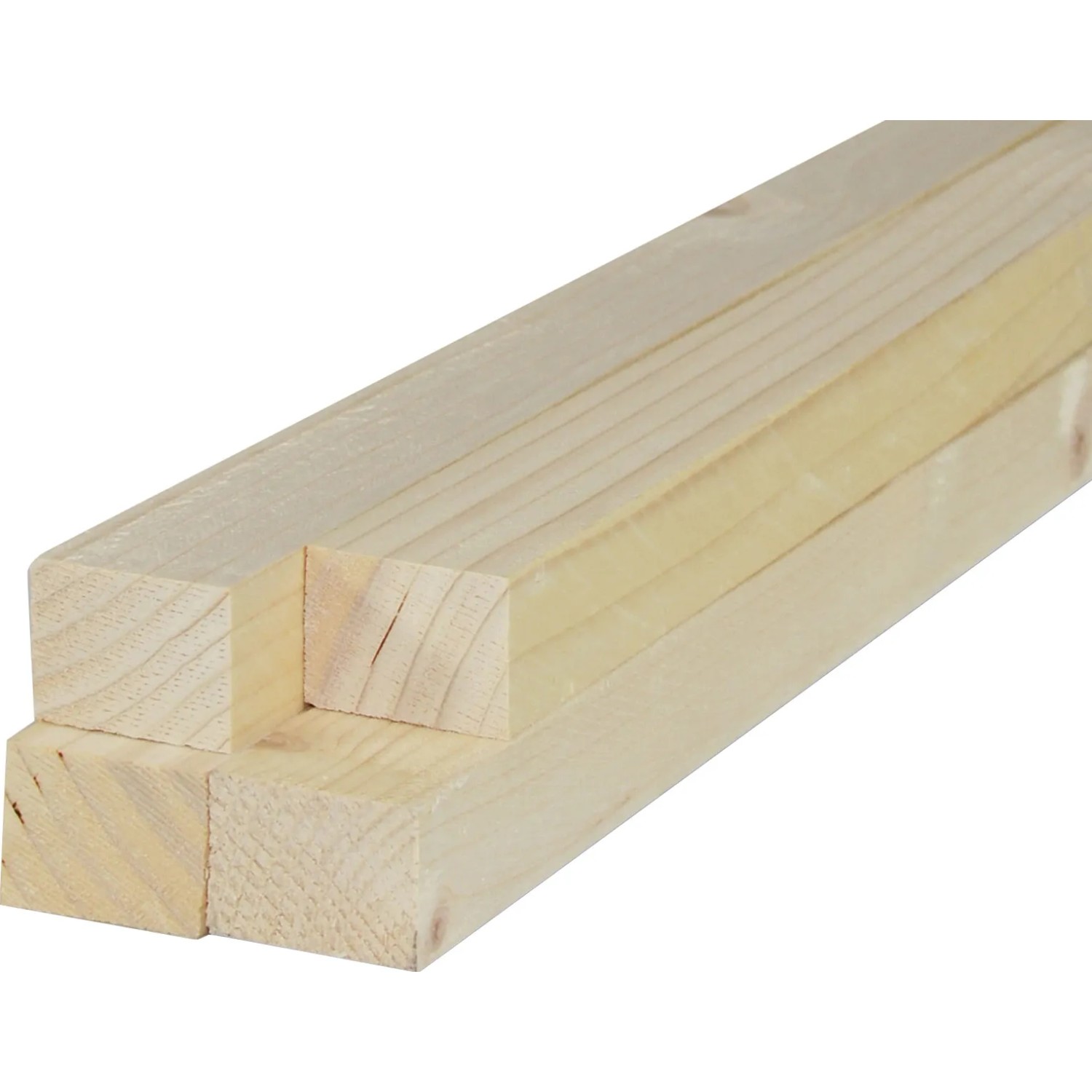 Listelli in legno grezzo, colore legno chiaro, sezione quadrata.