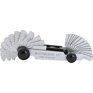Calibro filettatura Whitworth 55° per misurare i passi della filettatura.