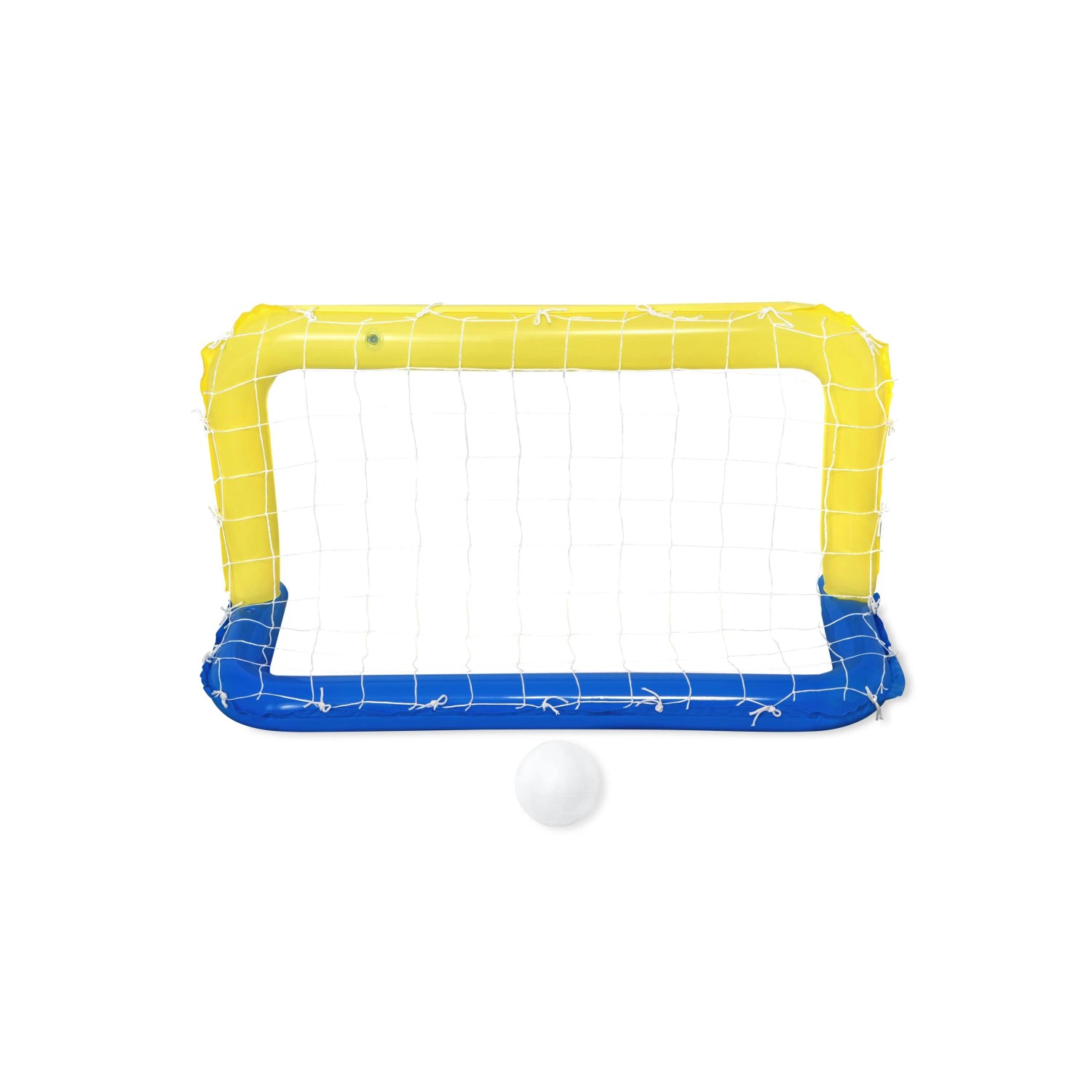 Porta da calcio gonfiabile per bambini, giallo/blu con rete e palla. Per gioco e divertimento in acqua.